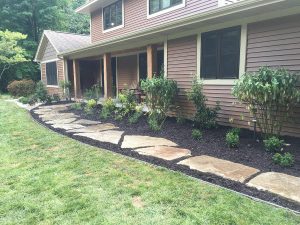Natural Stone Slab Walkway with Front Landscape Beds