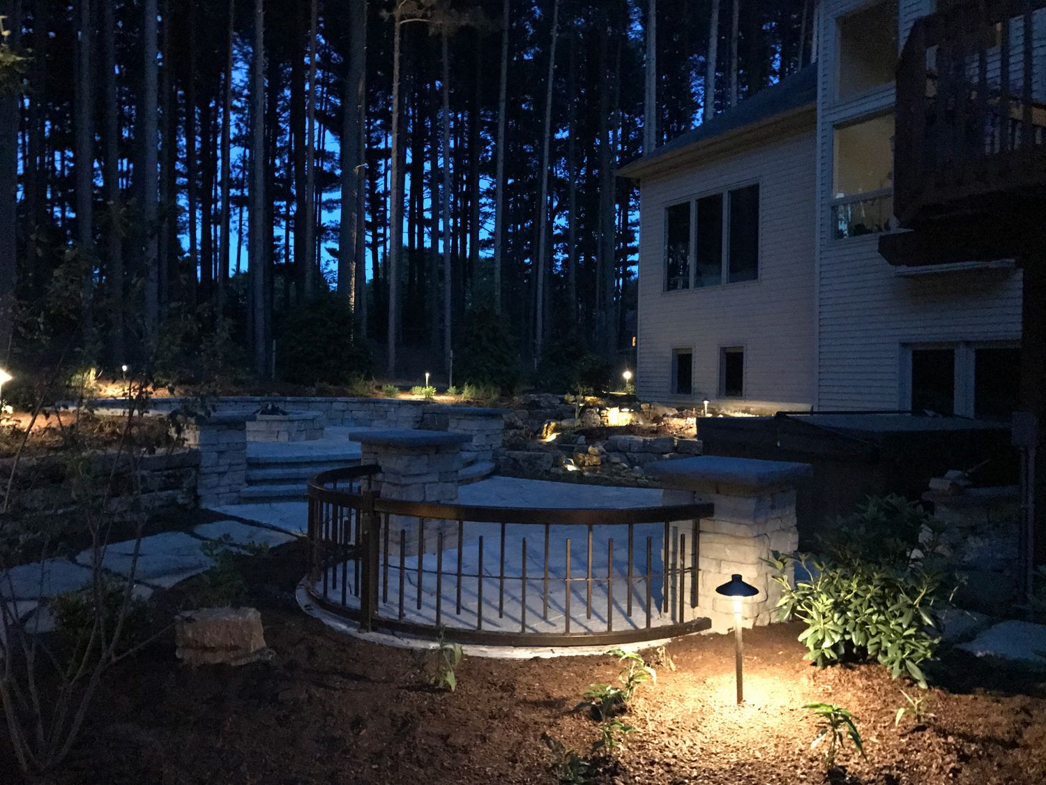 Outdoor living space at night
