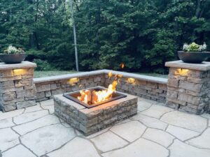 Fire pit, Seating Wall, and Flagstone Patio