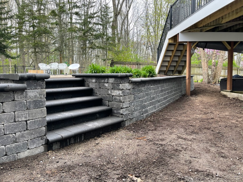 Retaining walls with stairs.