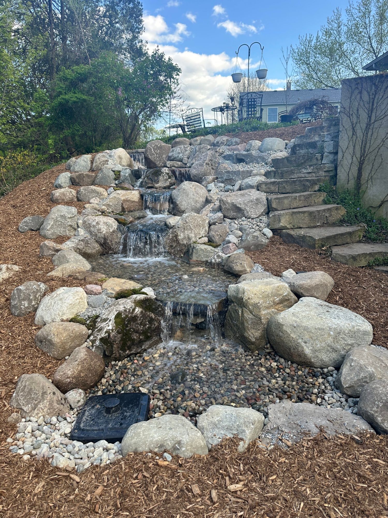 Multi tier pondless waterfall