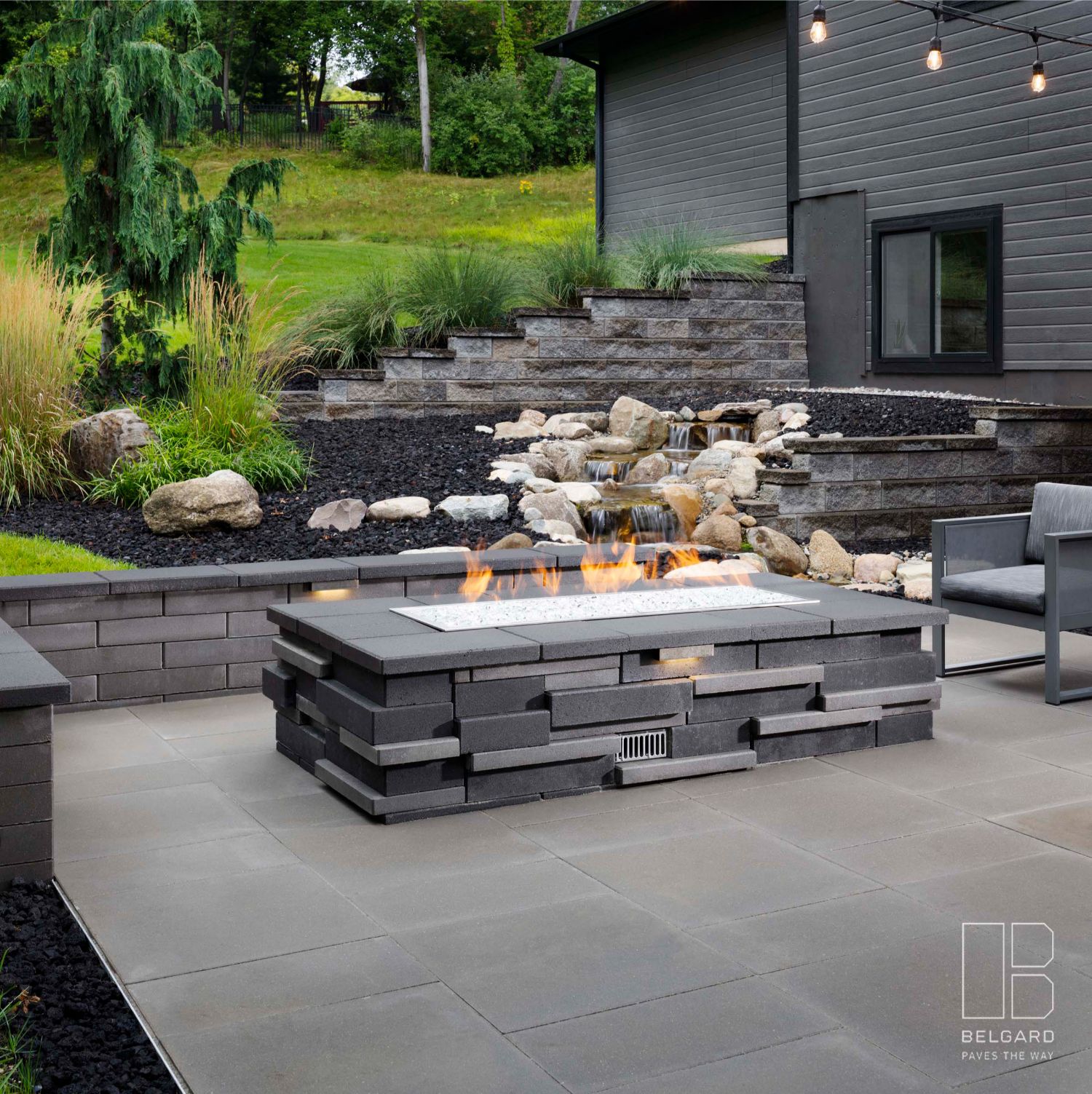 Lighted outdoor fire pit
