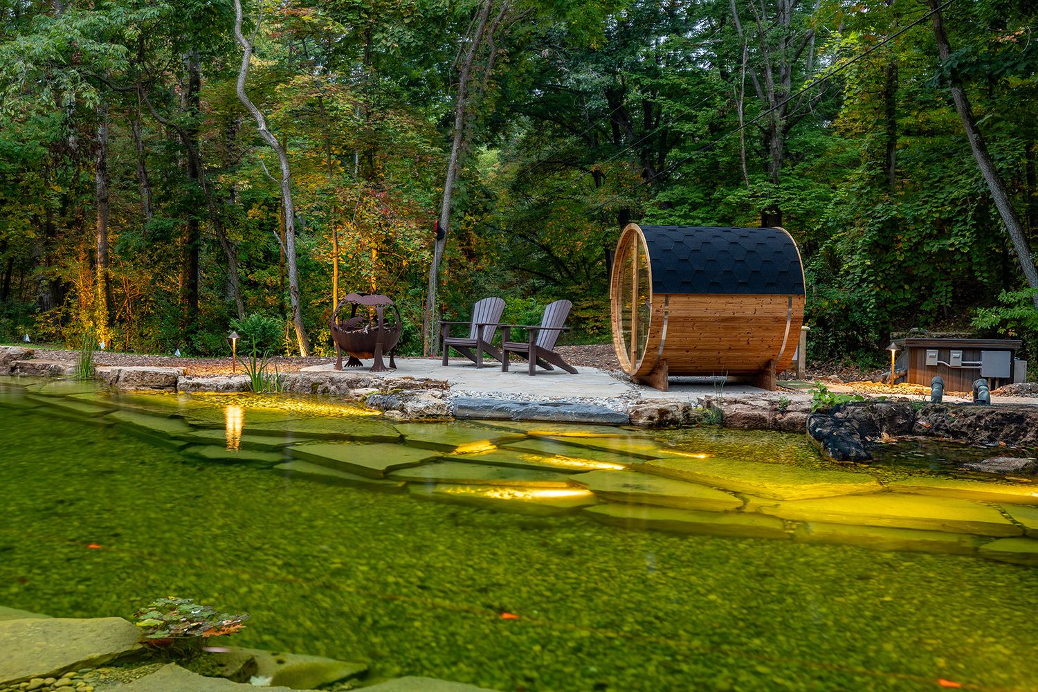Relaxing pond in backyard